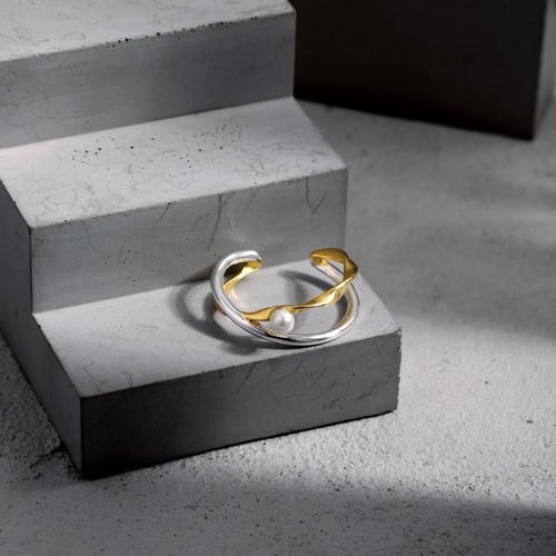 خاتم ميكو من اللؤلؤ الطبيعي والفضة