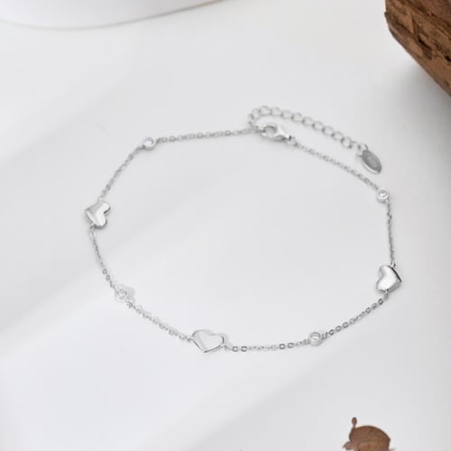 خلخال قلوب من احجار الـCZ والفضة