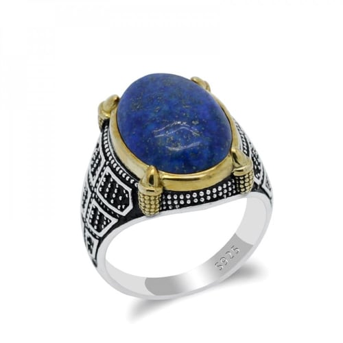 خاتم فضة رجالي بحجر اللأزورد الأزرق
