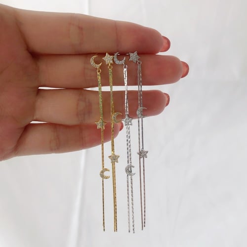 حلق هلال ونجم من الفضة المطلية بالروديوم