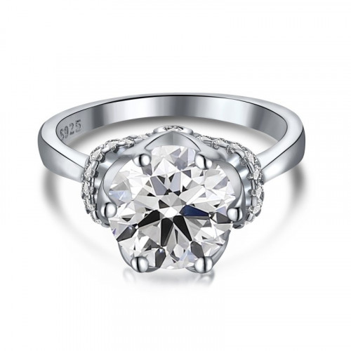 خاتم زهرة روزا من احجار الـ CZ والفضة