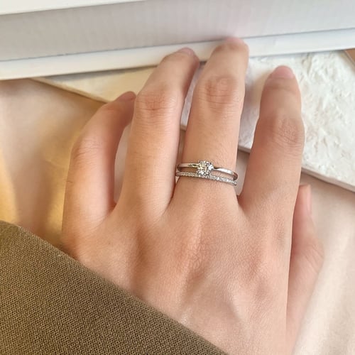 خاتم قص ثنائي من احجار الـ CZ والفضة