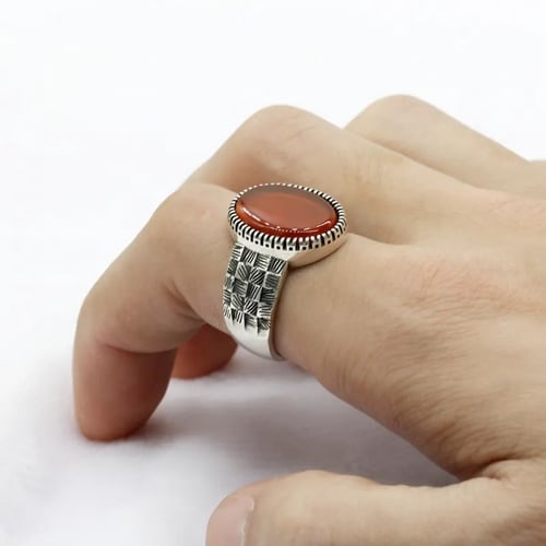 خاتم رجالي بحجر عقيق عودي