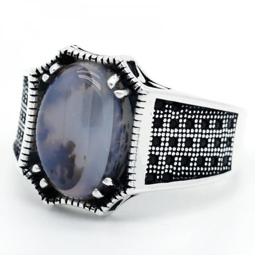 خاتم رجالي فضة بحجر عقيق شجيري