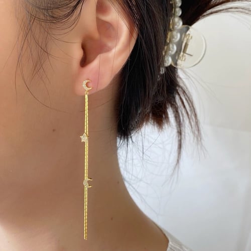 حلق هلال ونجم من الفضة المطلية بالذهب