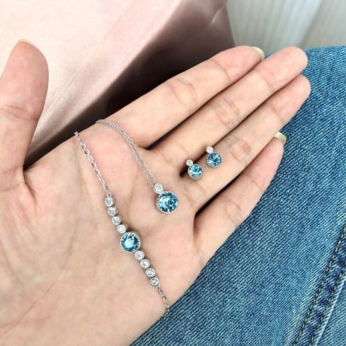 طقم لونا من الفضة واحجار الCZ سمائي