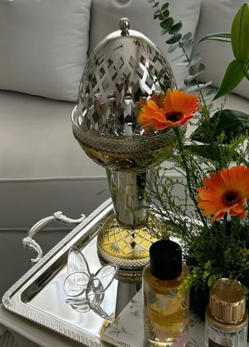 مبخرة كريستال فضي عسلي