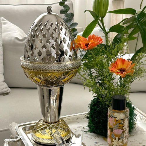 مبخرة كريستال فضي عسلي