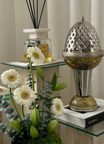 مبخرة كريستال فضي عسلي