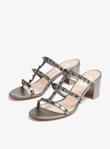 Valentino Garavani Rockstud Slide Sandals in Metal...