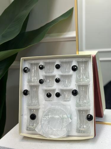 طقم كاسات وفناجيل تركية كرستال اسود