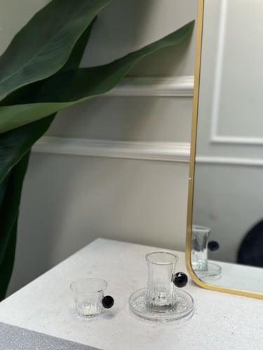 طقم كاسات وفناجيل تركية كرستال اسود