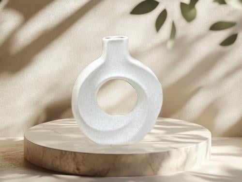 فازة سيراميك ابيض دائري