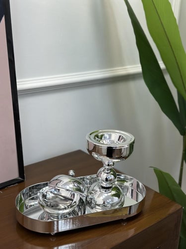 طقم مبخرة استيل فضي