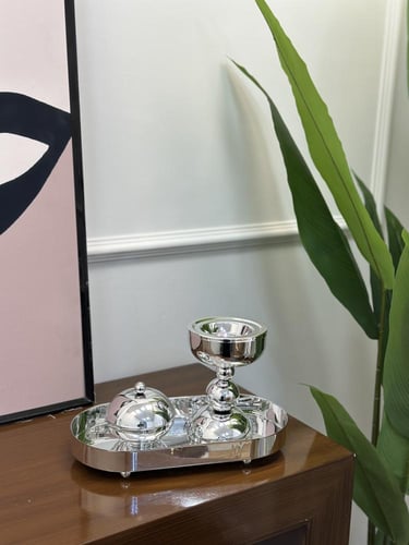 طقم مبخرة استيل فضي