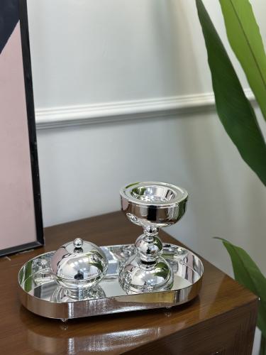 طقم مبخرة استيل فضي