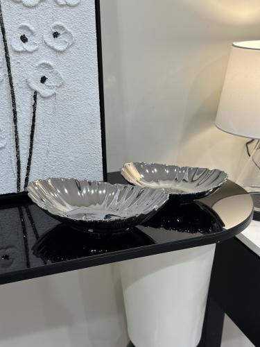 صحن تقديم زجاج فضي