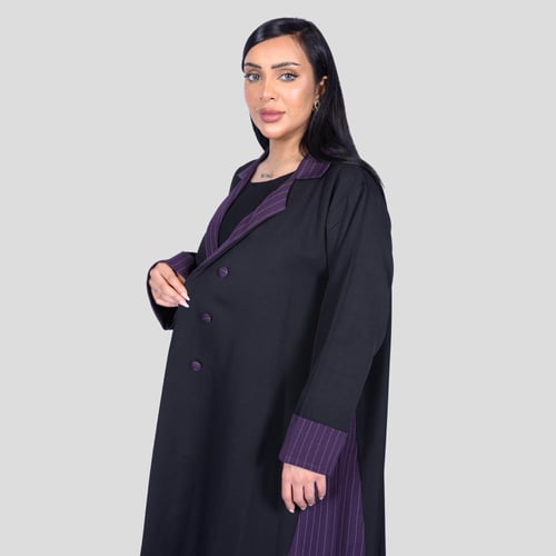عباية لف رسمية اسود بتدخيلات بنفسجي مخطط