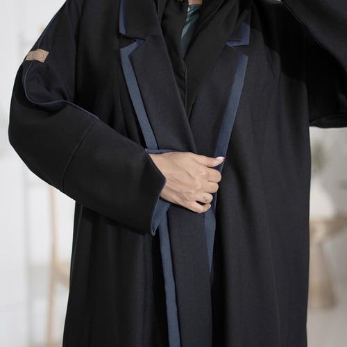 عباية بليزر أسود بتدخيلات قماش ازرق M