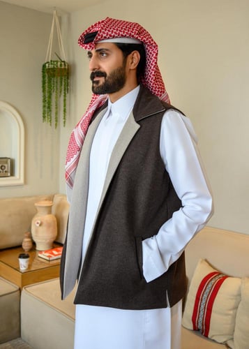 فيست رجالي رسمي وجهين بني وبيج دافئ.