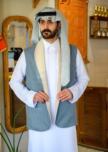 سديري جوخ موديل فرنسي دبل فيس بلونين كريمي ورصاصي...