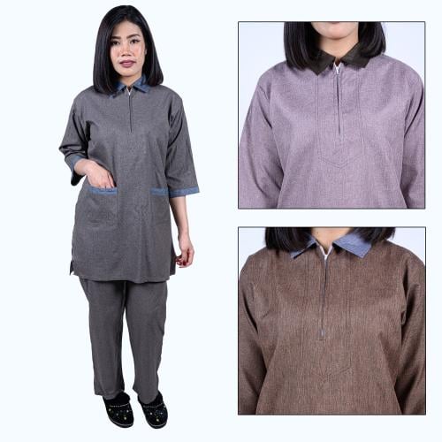 طقم عاملة منزلية ملون بسحاب