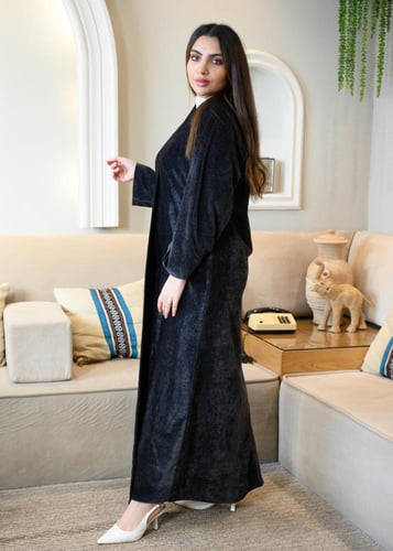 عباية لف كلاسيك مخمل رمادي سادة