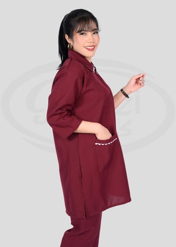 طقم عاملات منزلي خريفي بياقة مزخرفة