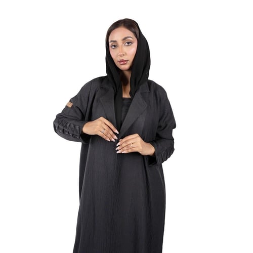عباية كريب بليزر اسود بتموجات قماش باللون الاسود ا...