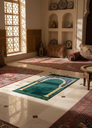 سجادة صلاة المحراب الفاخرة بلون أخضر زيتي ملكي