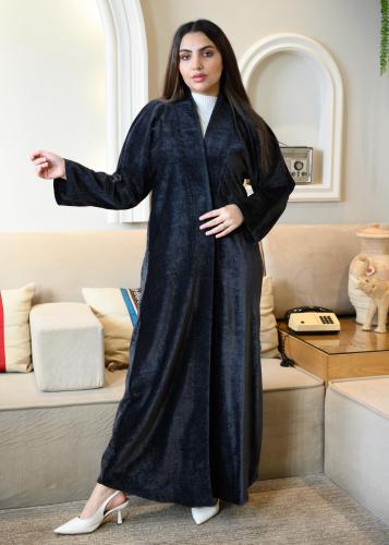 عباية لف كلاسيك مخمل رمادي سادة