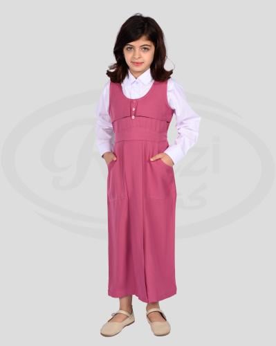 طقم مريول ابتدائي بناتي وردي أنيق مع قميص أبيض