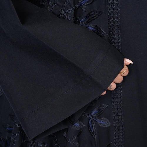 عباية لف دبل كلوش نسائية سوداء كتان مطرزة بورود لو...