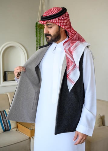 سديري رسمي دبل فيس أسود رمادي بياقة