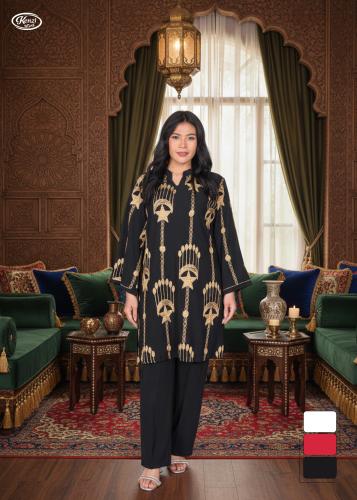 طقم رمضاني قطعتين بتطريز ذهبي