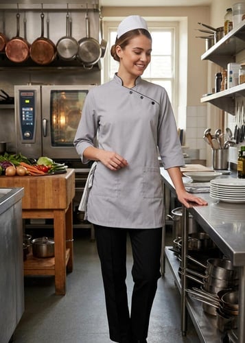 طقم يونيفرم موديل الشيف العملي قطعتين مع مريلة