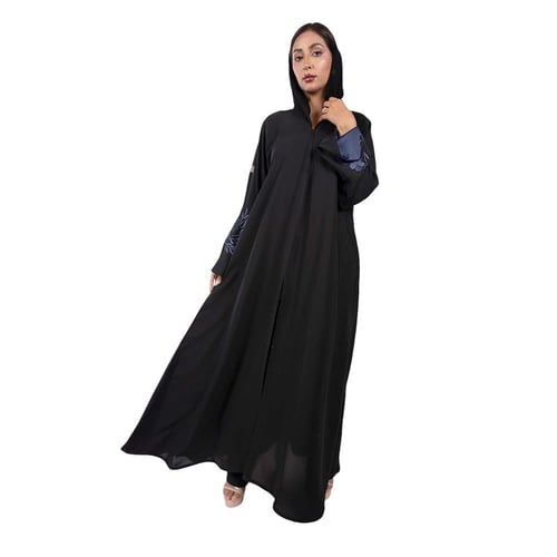 عباية كلوش كريب انترنت بكم مفتوح مطرز ومبطن بالكحل...