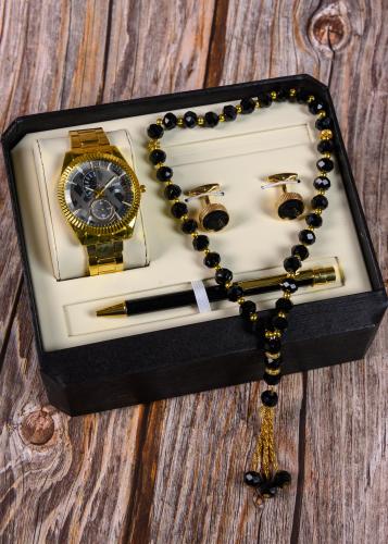 بكج ساعة رجالي مميز بلون أسود وذهبي