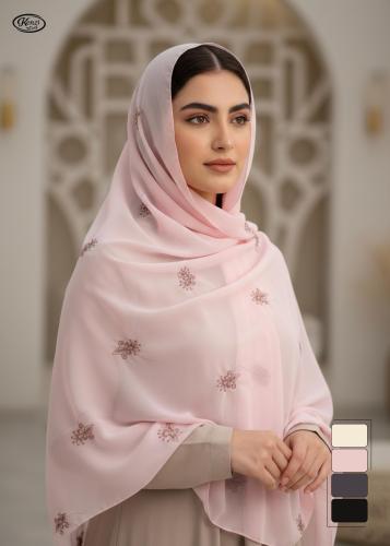 طرحة شيفون بتطريز أزهار كلاسيكية صناعة سعودية