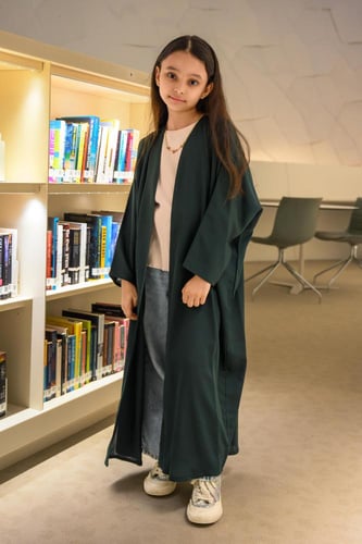 عباية بناتي أخضر غامق