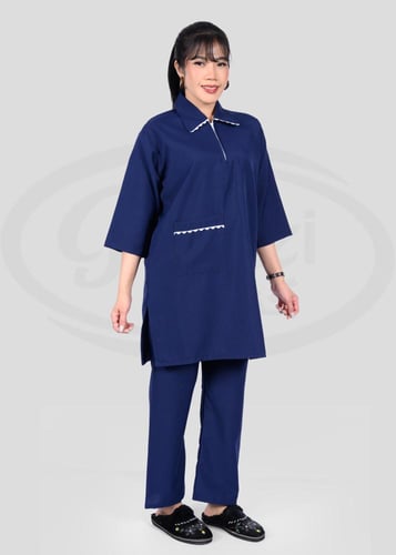 طقم عاملات منزلي خريفي بياقة مزخرفة