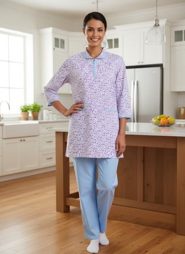 زي عاملة منزلية بطبعة زهور