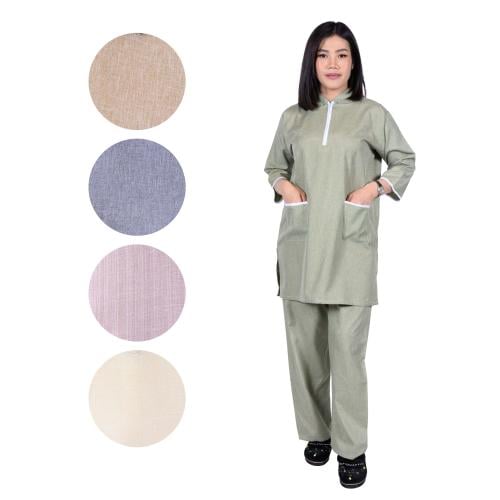 طقم عاملة منزلية ملون بسحاب