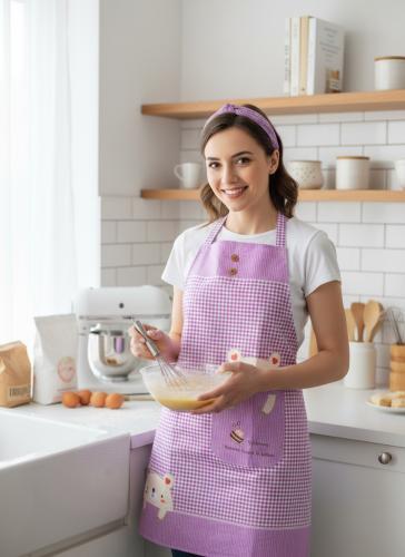 مريلة مطبخ كلاسيك بنقشة كاروهات مع رسومات لطيفة