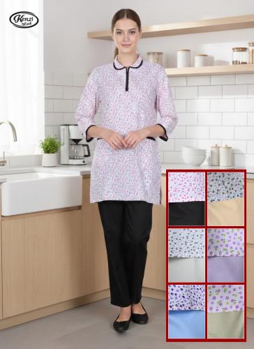 زي عاملة منزلية بطبعة زهور