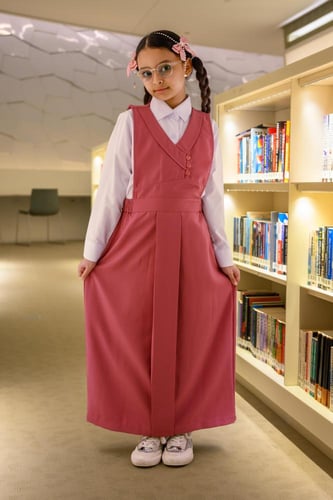 طقم زي مدرسي ابتدائي بناتي بثلاث أزارير مع قميص