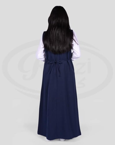 طقم مريول مدرسي ثانوي كحلي مخطط بقصة دائرية مع قمي...