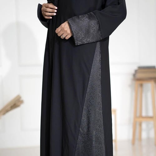 عباية سوداء لف كريب انترنت بليزر مع تدخيلات قماش ج...