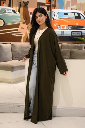 عبايه لف كريب حرير بلون زيتوني غامق