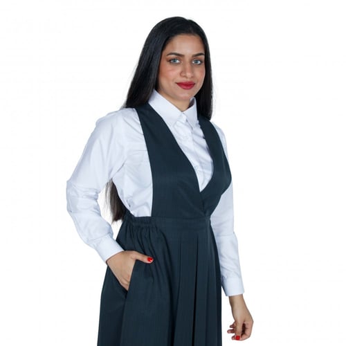 مريول مدرسي متوسط زيتي مع قميص أبيض